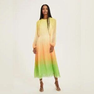 NWTs SOMETHING NAVY Pleated Long Sleeve Dress In Yellow/Orange Combo (XL)